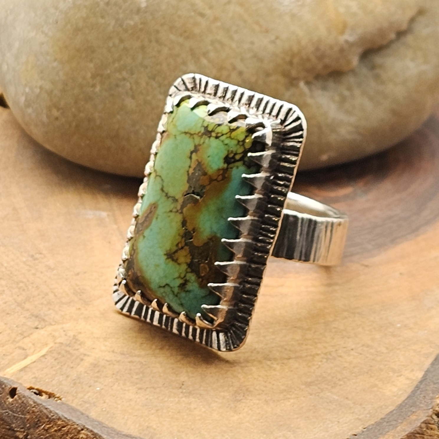 navajo-green-turquoise-ring-sterling-silver Navajo green turquoise ring in sterling silver, size U½