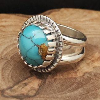 Handmade sterling silver turquoise ring with natural stone