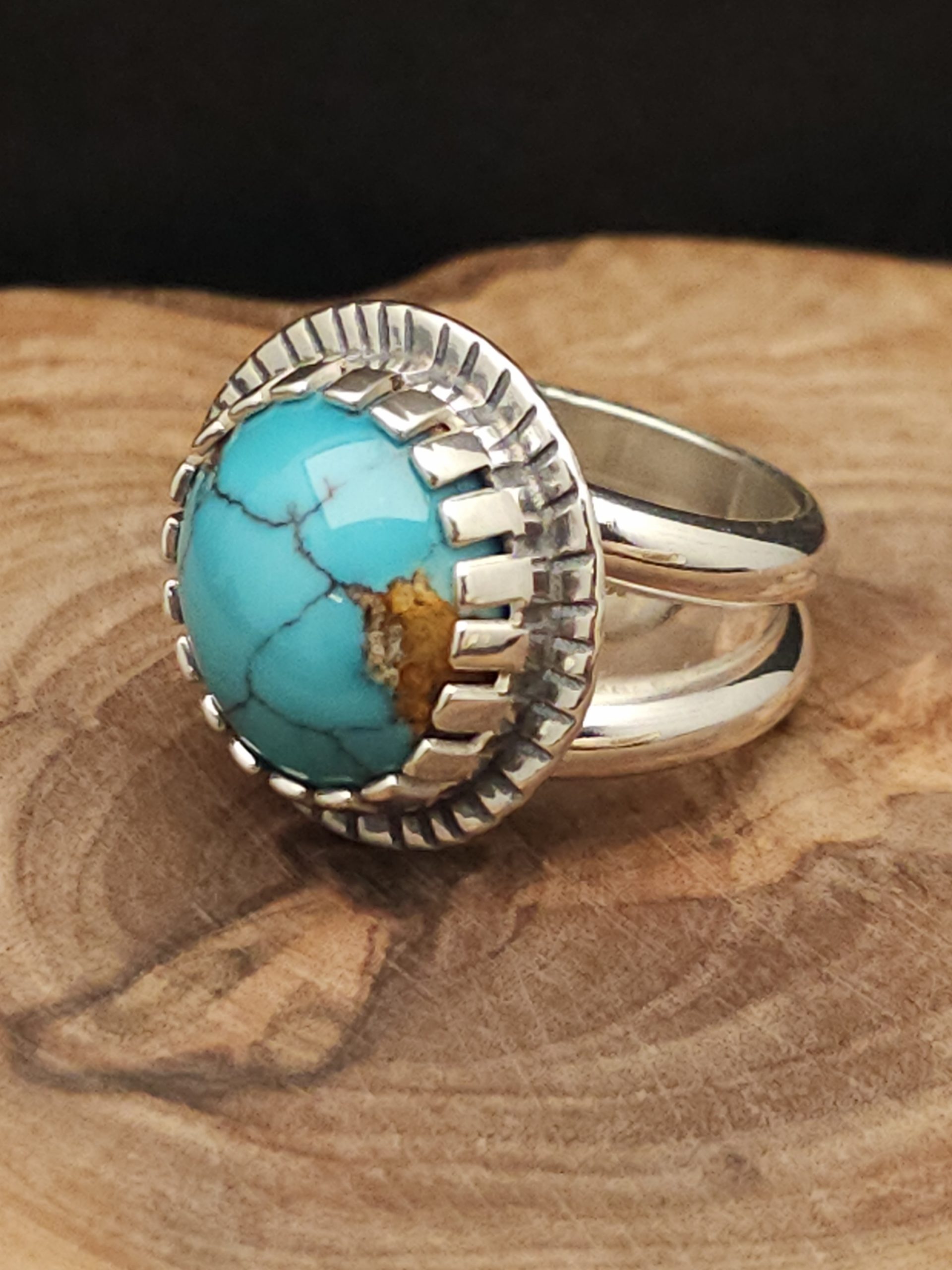 Handmade sterling silver turquoise ring with natural stone